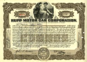 Hupp Motor Car Corp - Automotive Stock Certificate